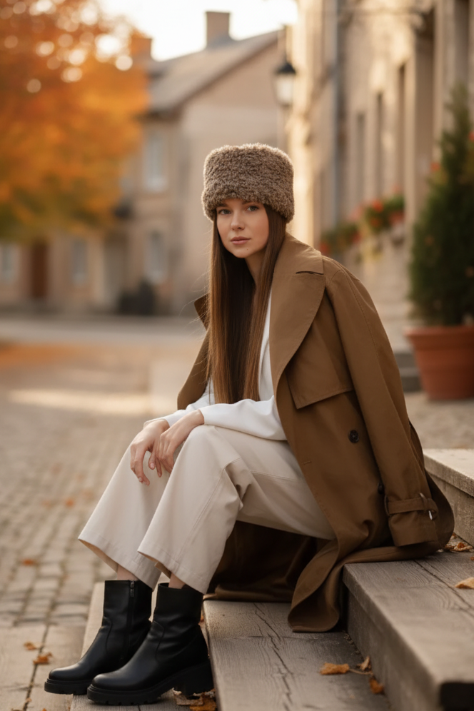 Women’s Winter Faux Fur Hat – Modern Style, Taupe