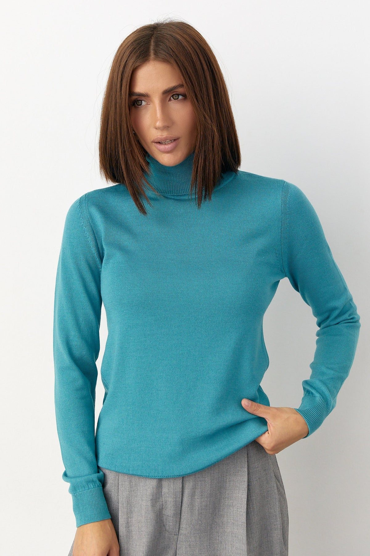 100% Wool Turtleneck Sweater, Azure Blue