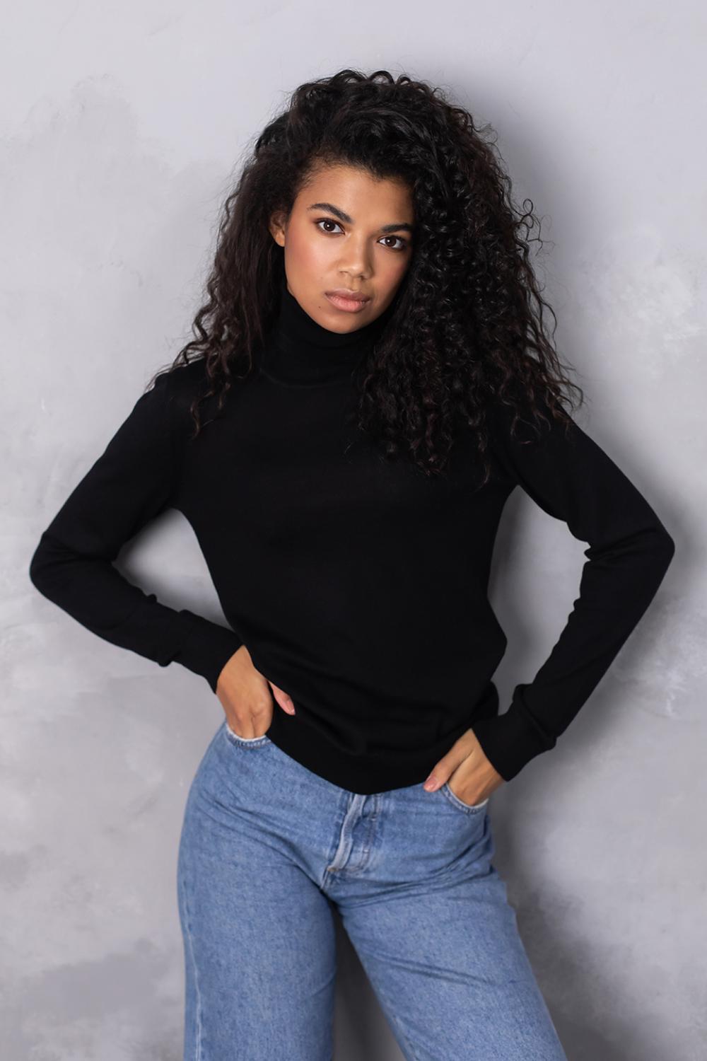 100% Wool Turtleneck Sweater, Black