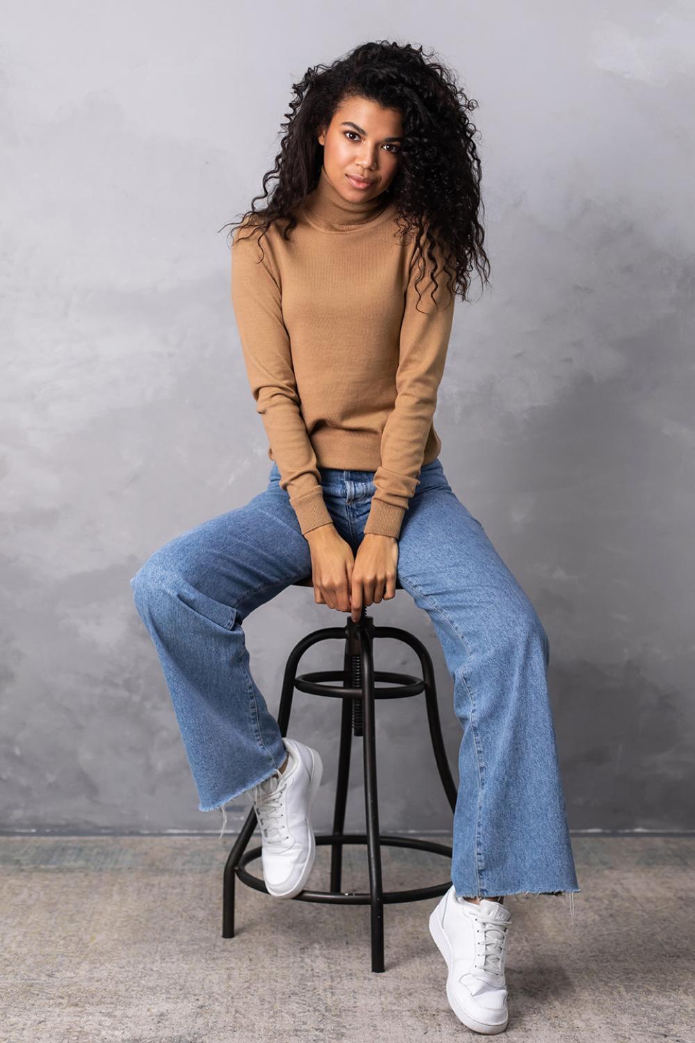 100% Wool Turtleneck Sweater, Camel