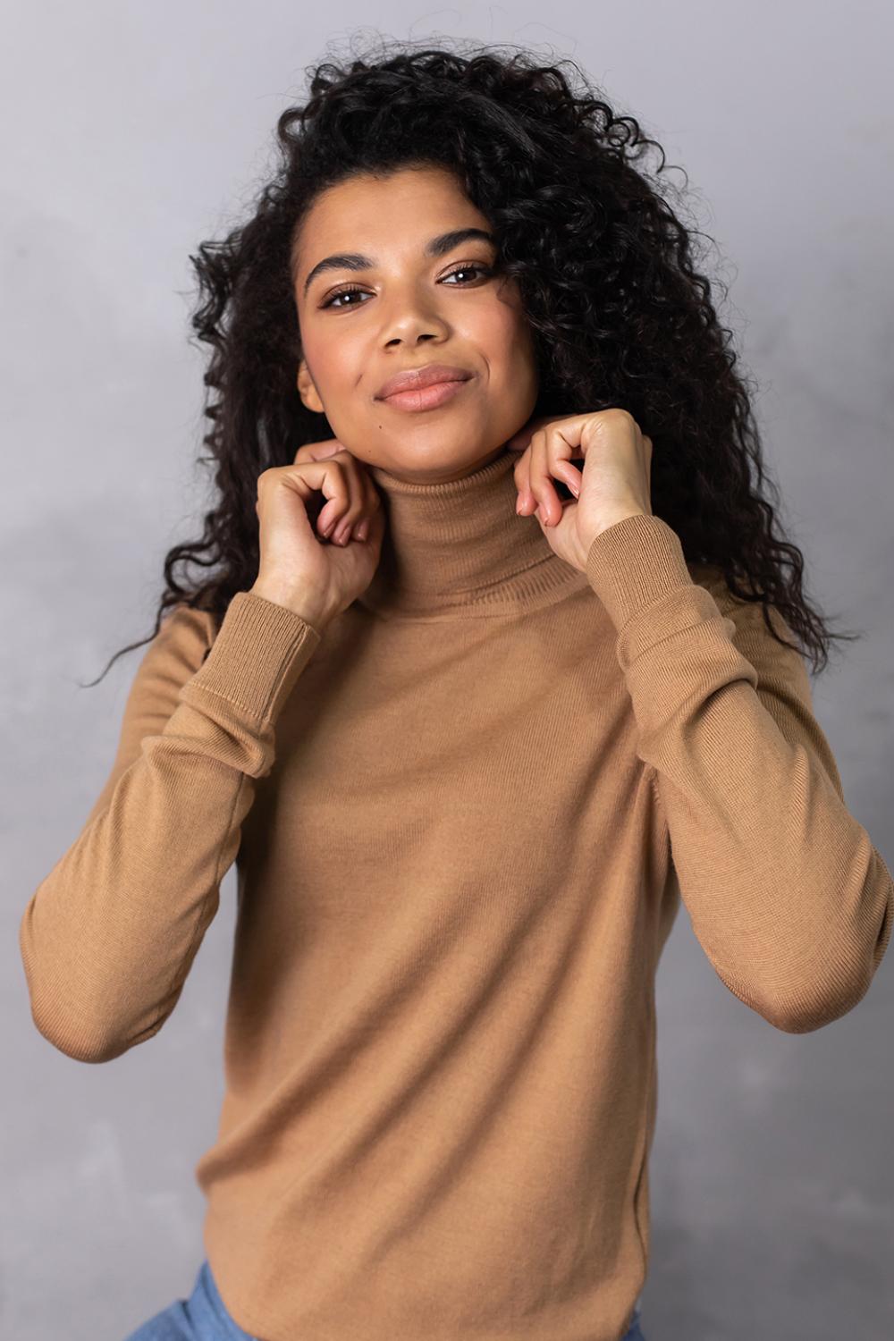 100% Wool Turtleneck Sweater, Camel