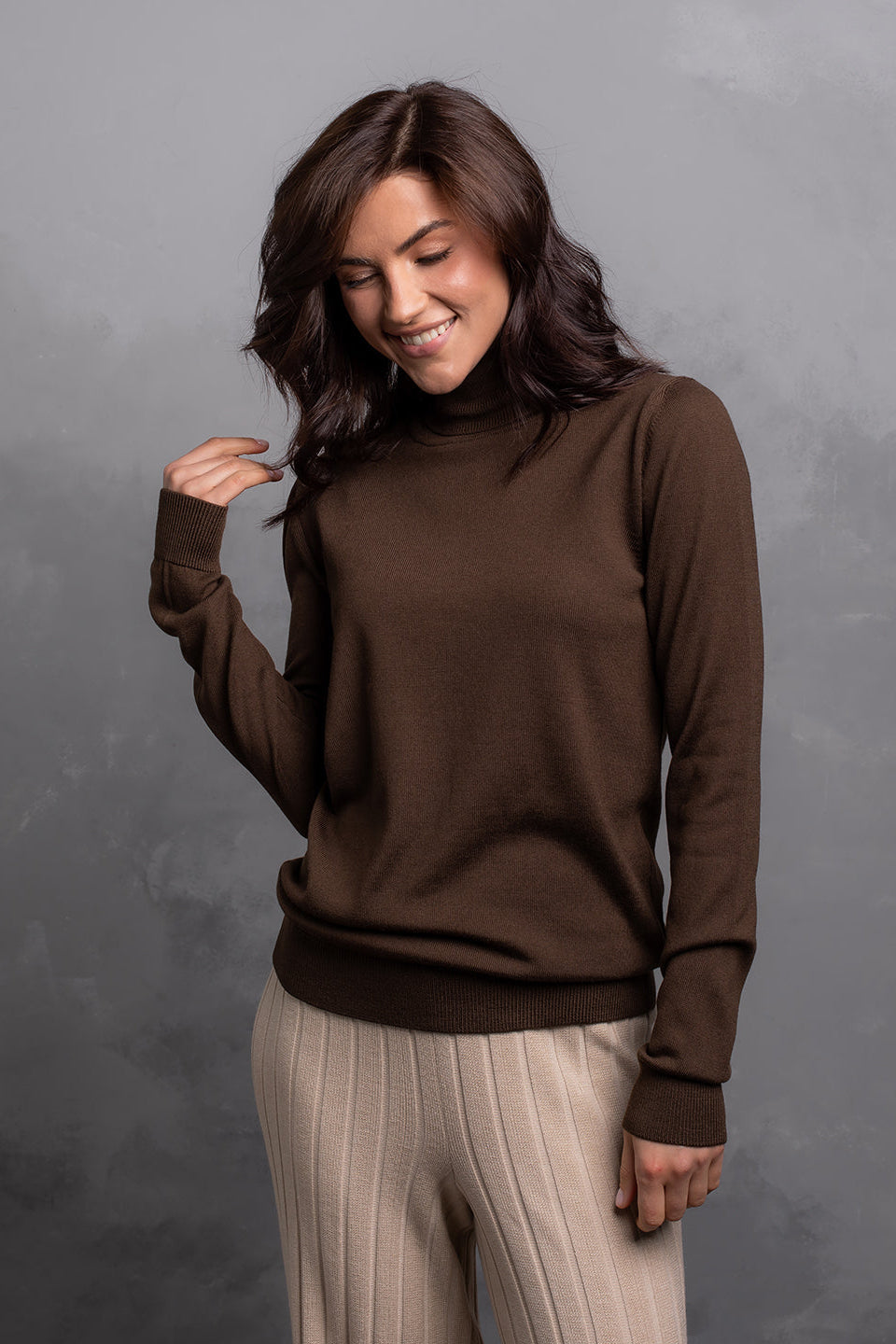 100% Wool Turtleneck Sweater, Chocolate