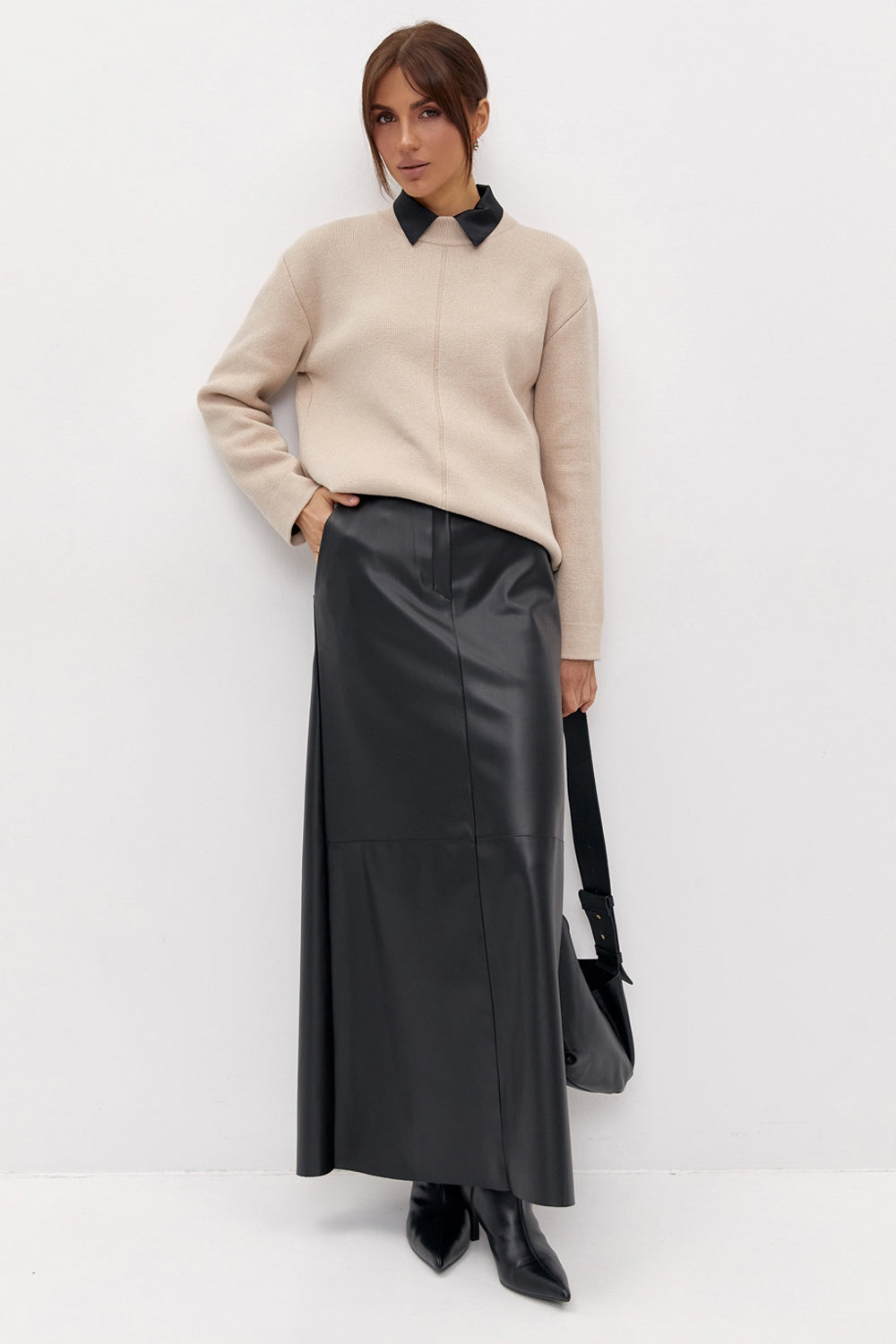 Silk Modal Mock Neck Sweater, Cream