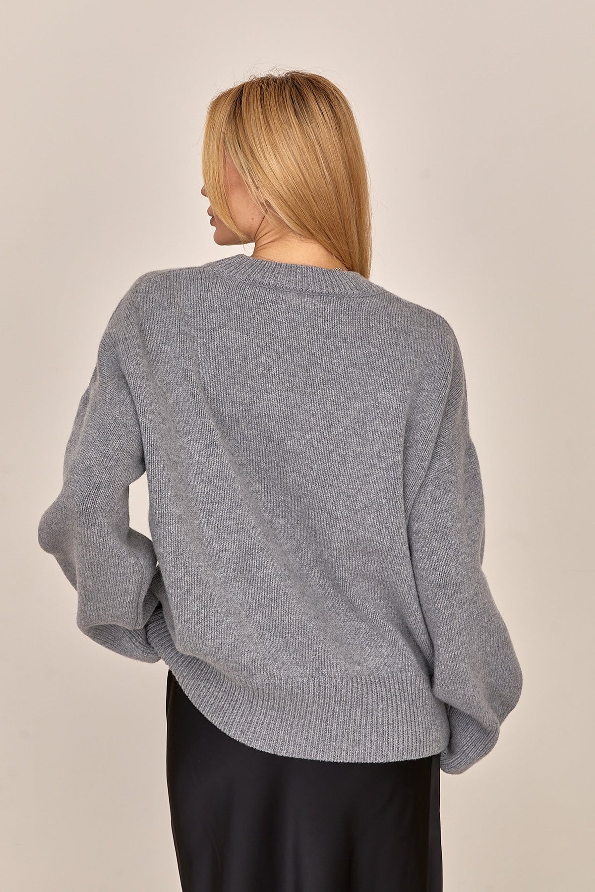 Cashmere Merino Wool Oversized Crewneck Sweater, Gray