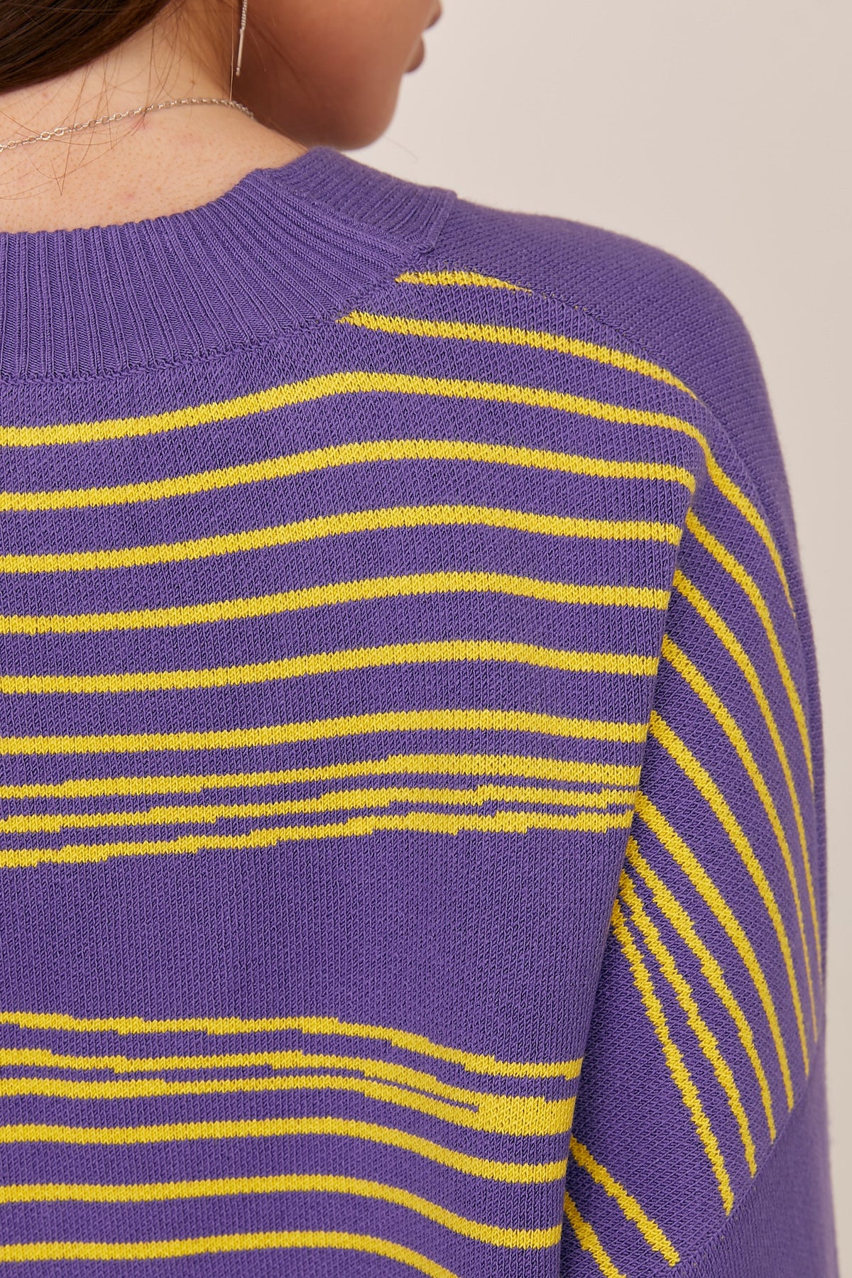 Modal Oversized V-Neck Button Cardigan with Striped Back Design, Violet