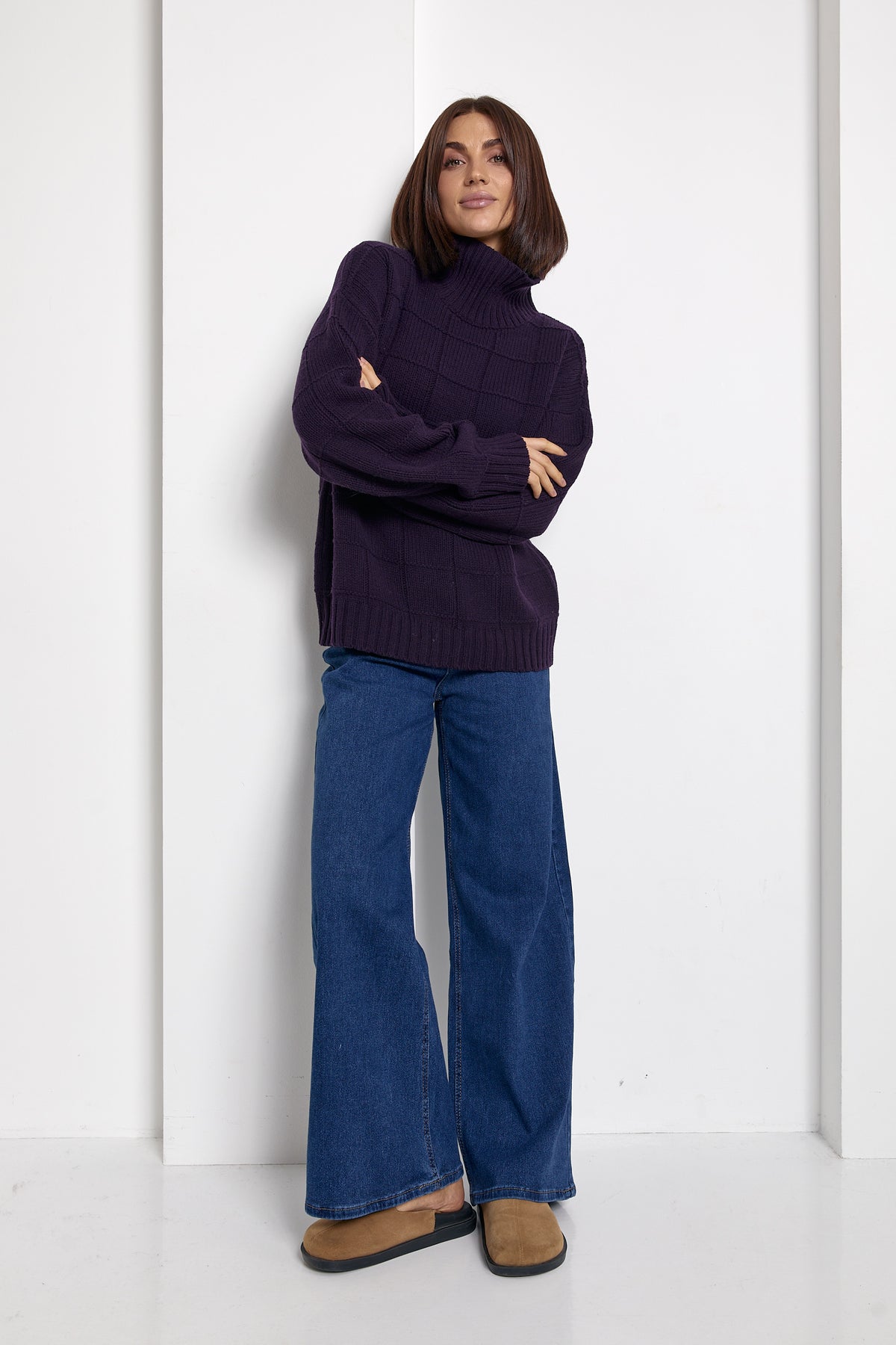 Oversized Merino Wool Sweater, Aubergine