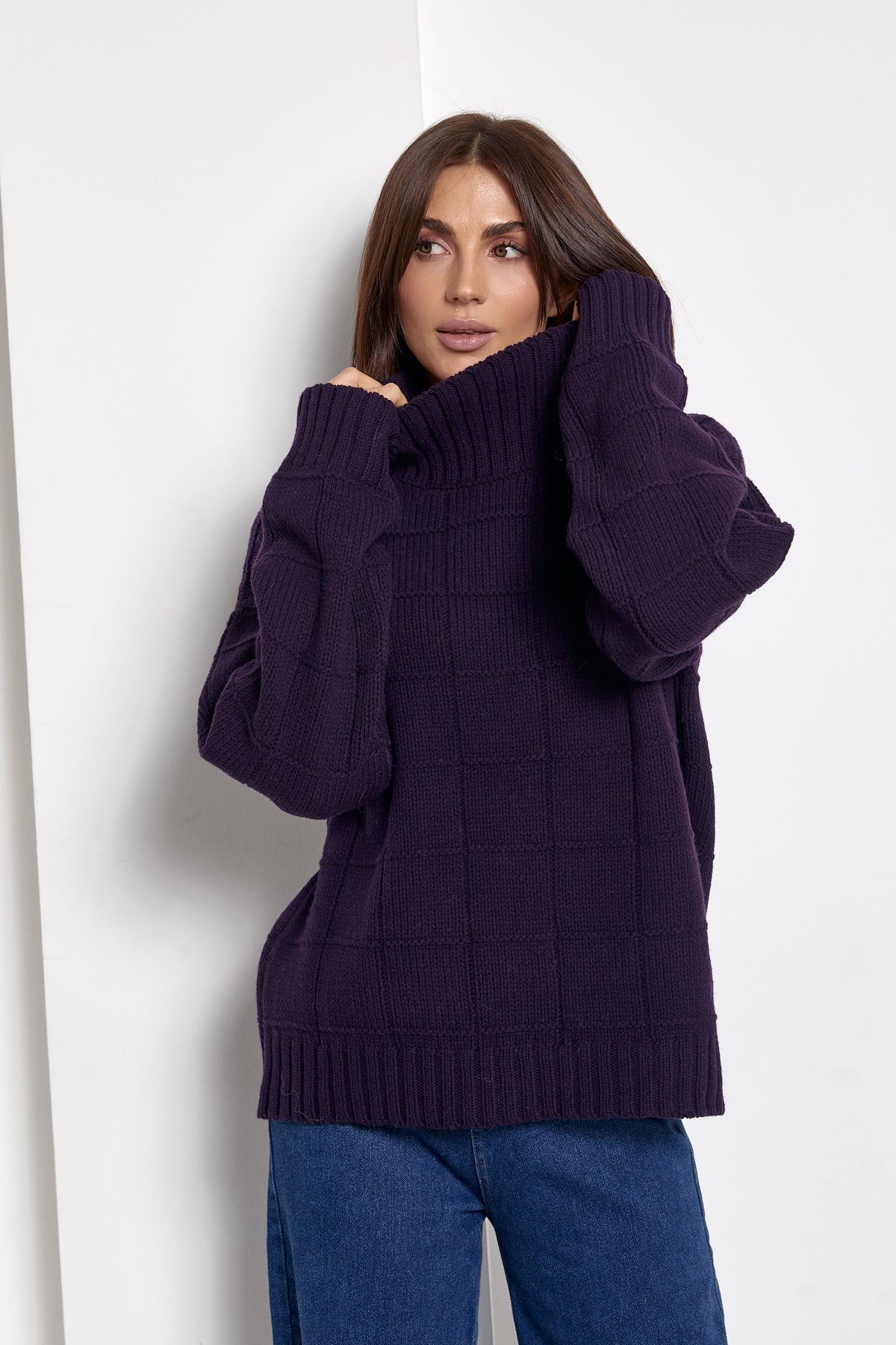 Oversized Merino Wool Sweater, Aubergine