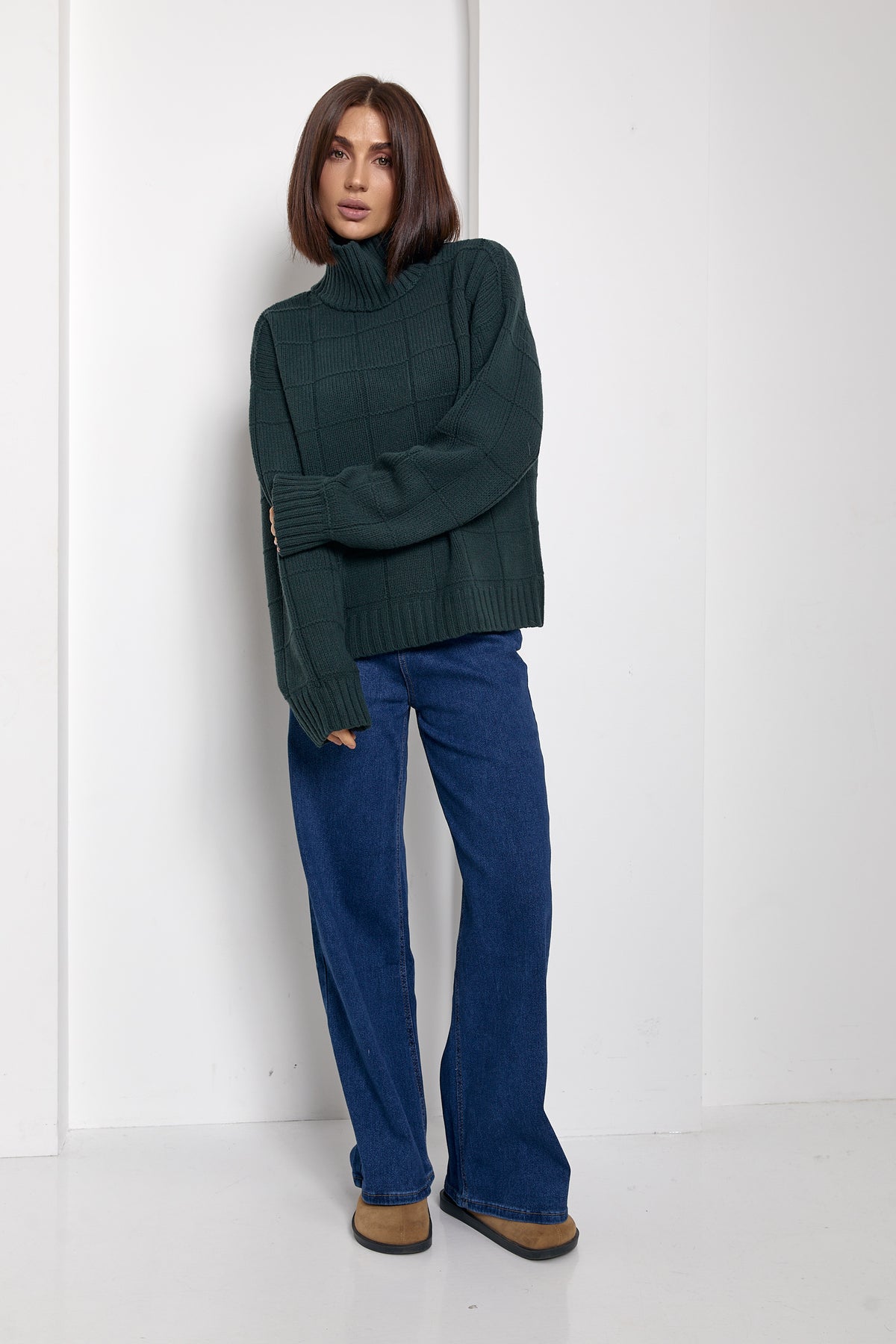 Oversized Merino Wool Sweater, Forest Green