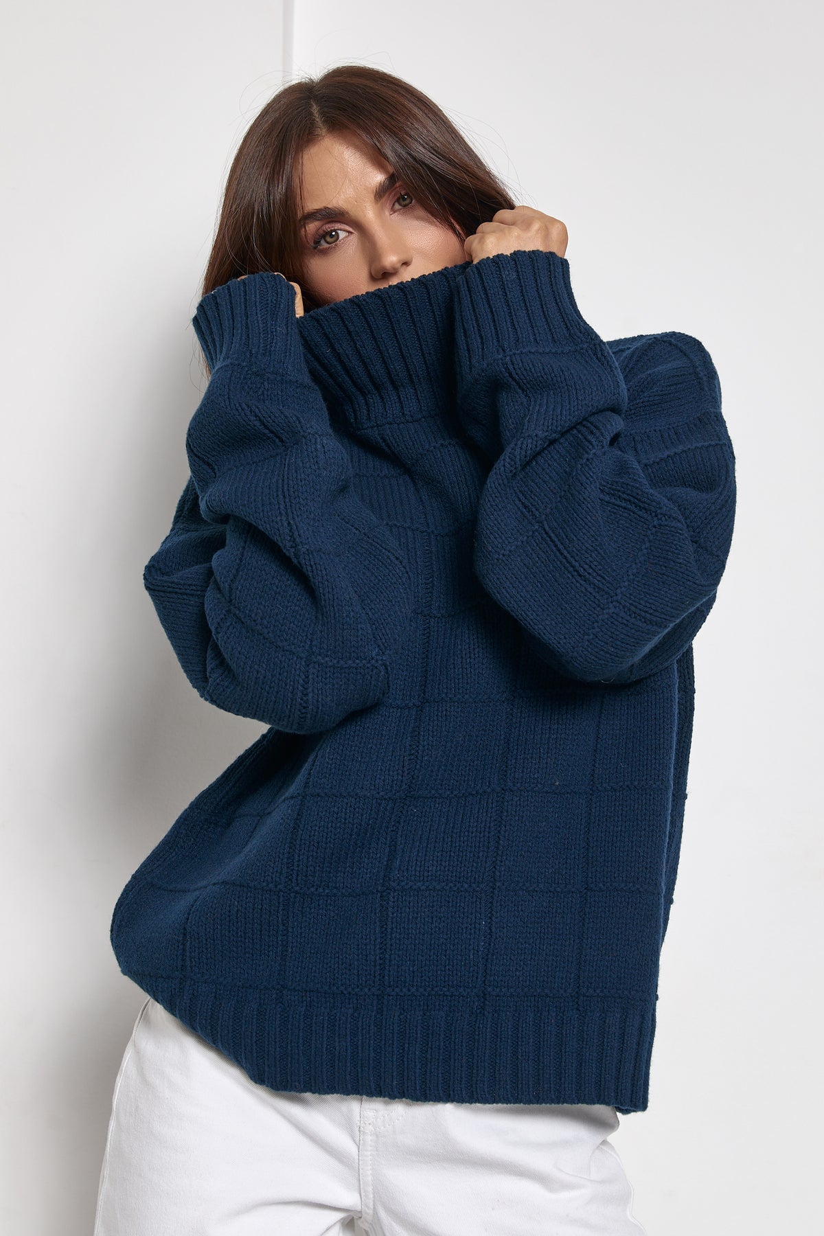 Oversized Merino Wool Sweater, Navy Blue