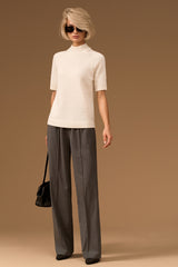 Pinstripe Straight Leg Pants with Elastic Waist