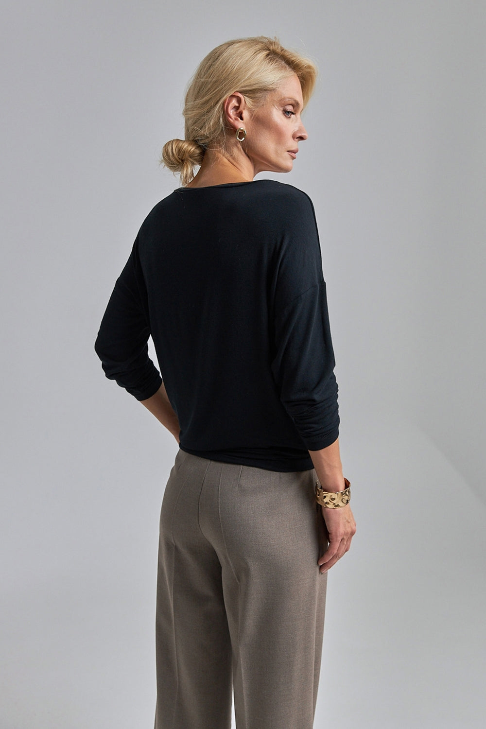 Long Sleeve Knit Crew Neck Top, Black