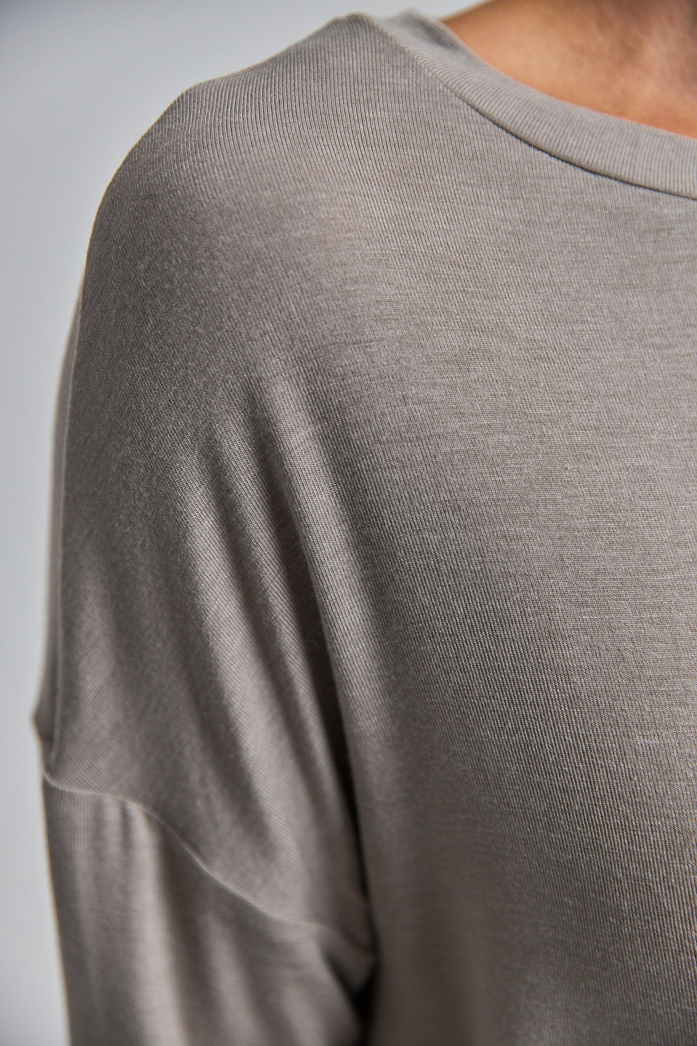 Long Sleeve Knit Crew Neck Top, Greige