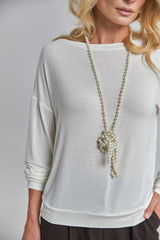 Long Sleeve Knit Crew Neck Top, Ivory