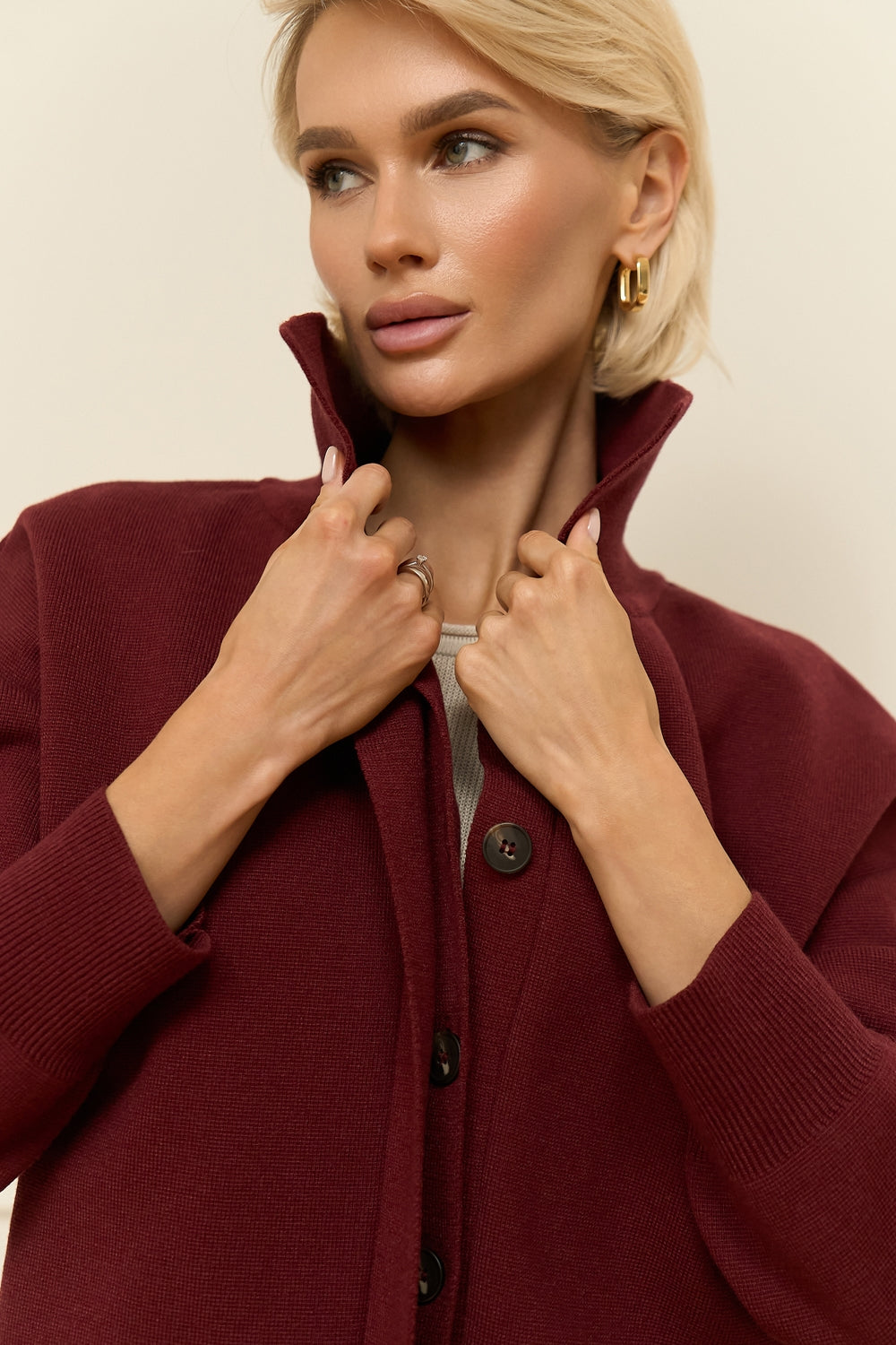 Silk Modal Knit Jacket, Deep Marsala