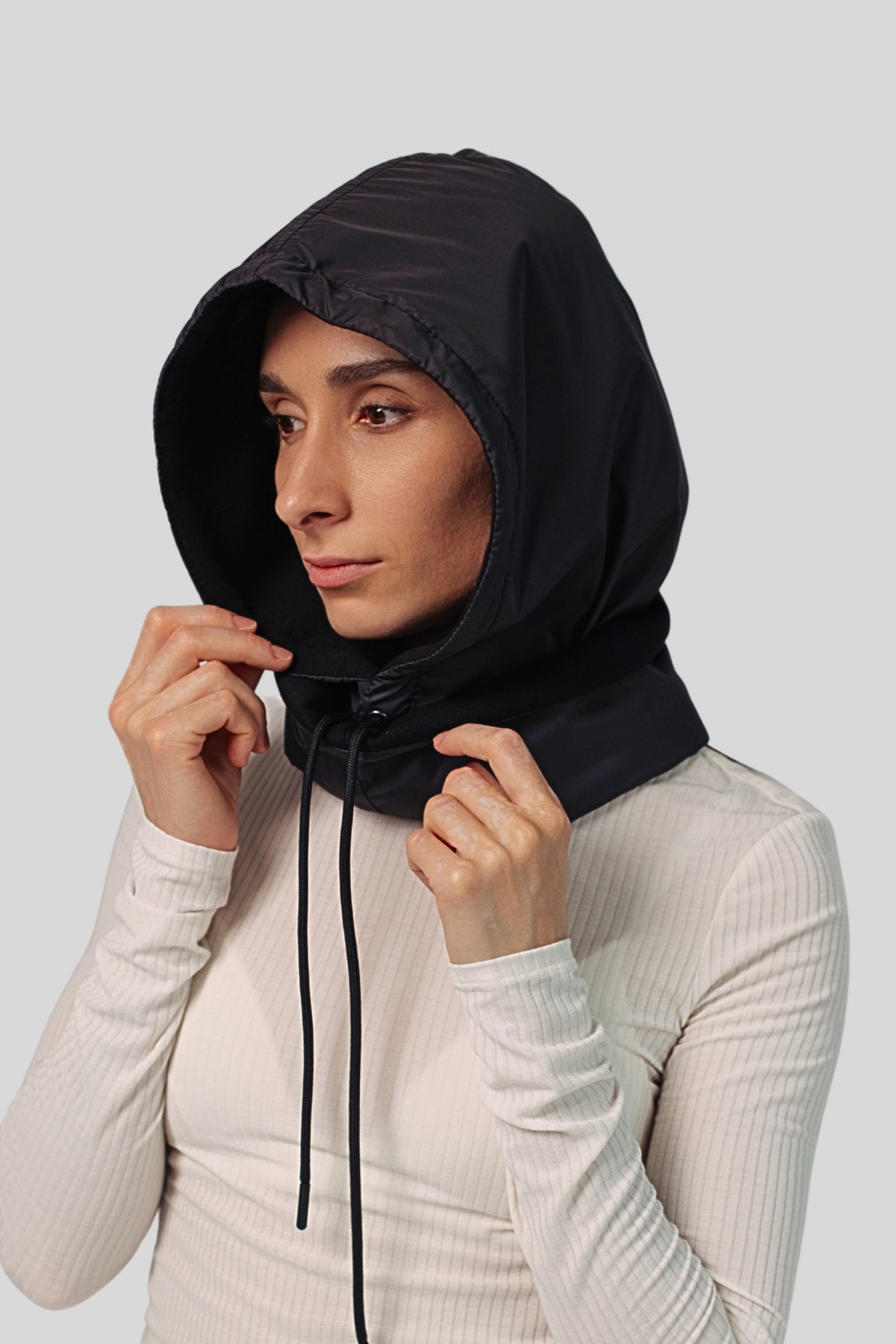 Fleece-Lined Waterproof Hooded Scarf Neck Warmer, Black
