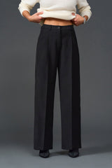 Wide Leg Pleated Trousers with Elastic Back Waist