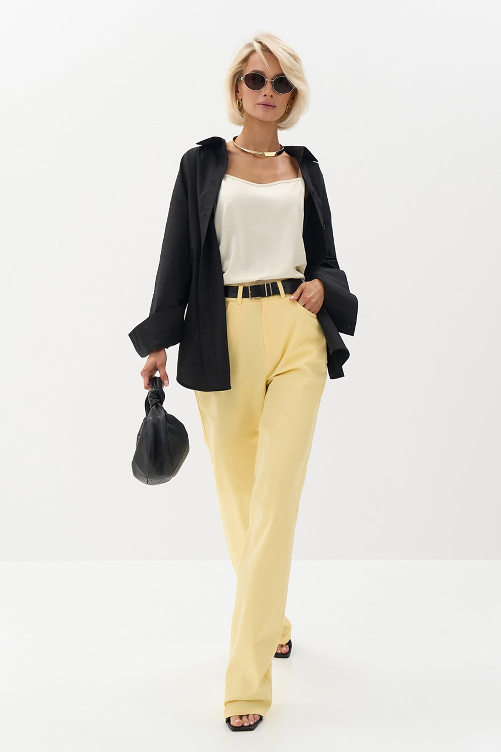 Cotton Relaxed Button Front Shirt, Black