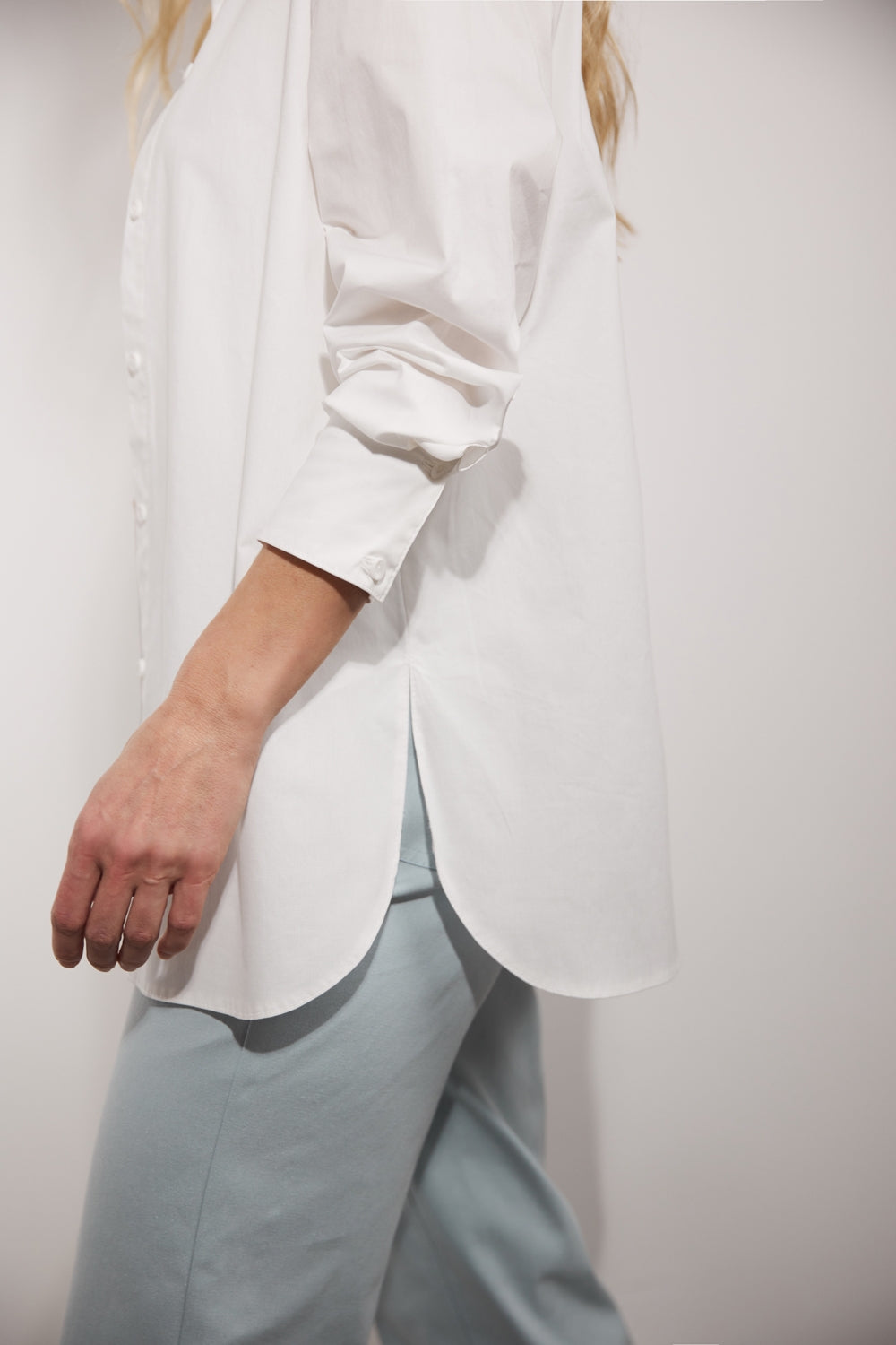 Cotton Relaxed Button Front Shirt, White