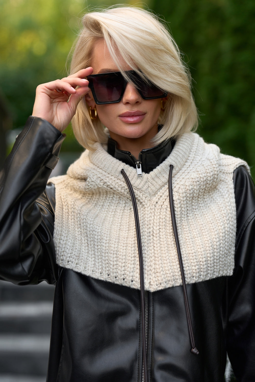 Women’s Wool Knit Hooded Scarf Snood with Drawstring