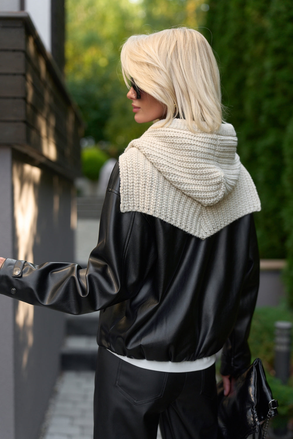 Women’s Wool Knit Hooded Scarf Snood with Drawstring