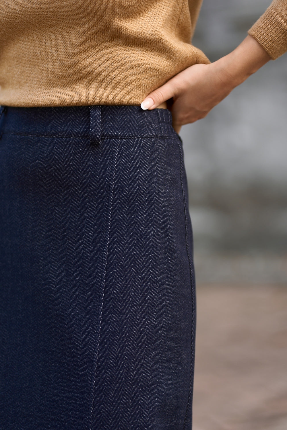 Women’s Wool Maxi Skirt Front Slit Straight Fit