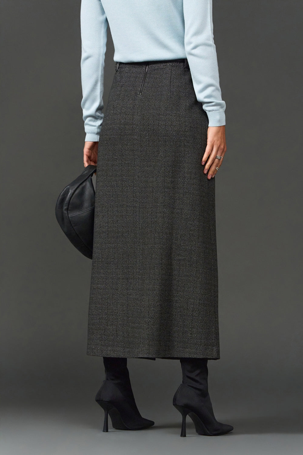 Women’s Wool Maxi Skirt Front Slit Straight Fit