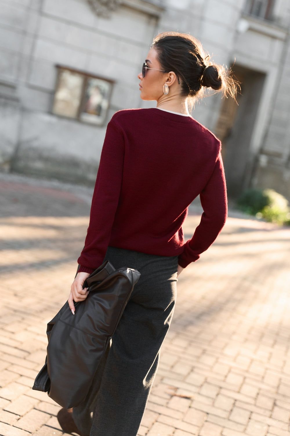 Wool V-Neck Sweater with Contrast Trim